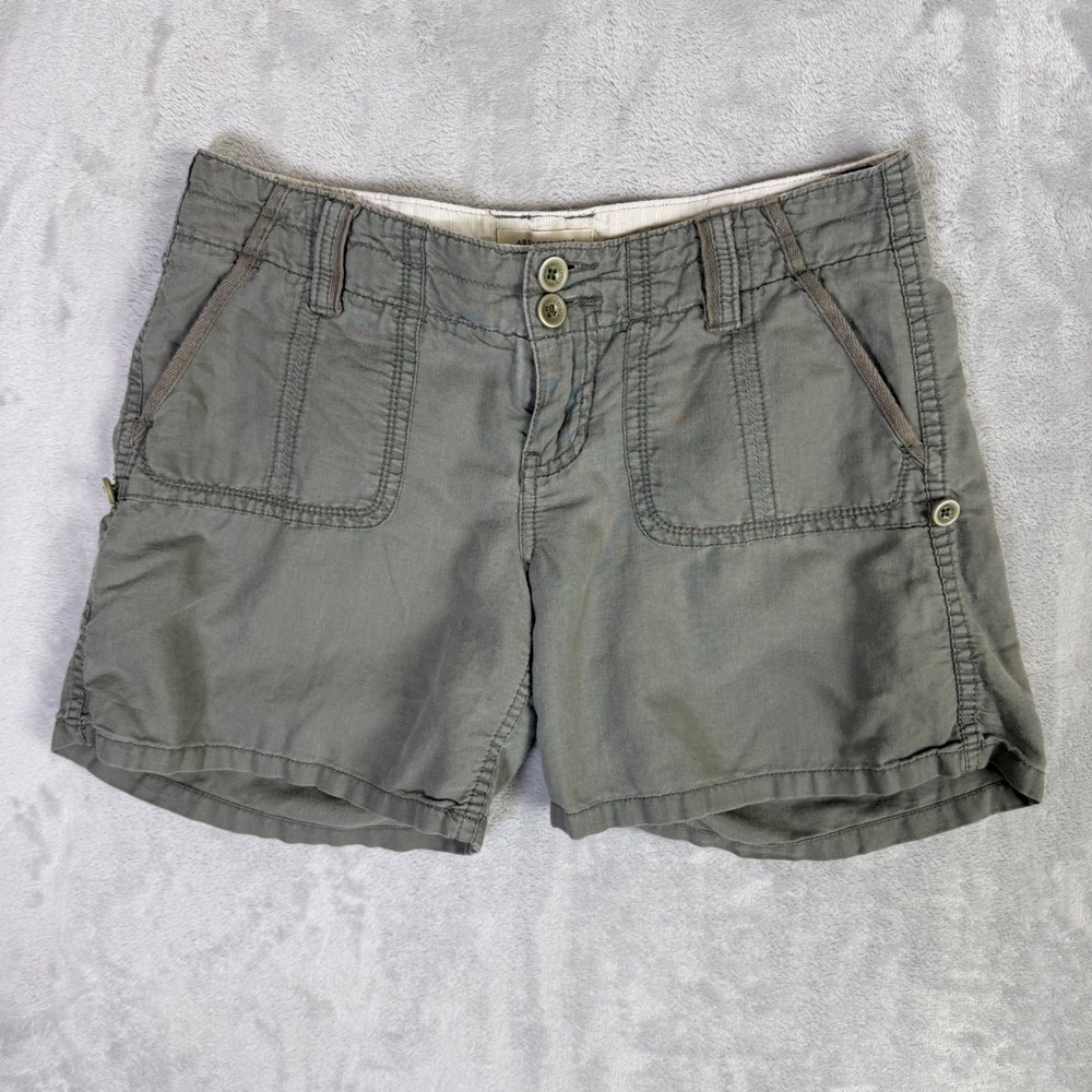 Abercrombie & Fitch Utility Shorts Womens Small Olive Green Linen Blend Low Rise